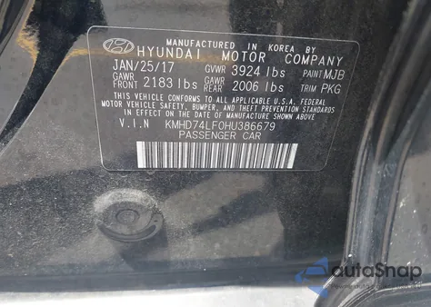 2017 Hyundai Elantra Se z USA, uszkodzony, nr VIN KMHD74LF0HU386679